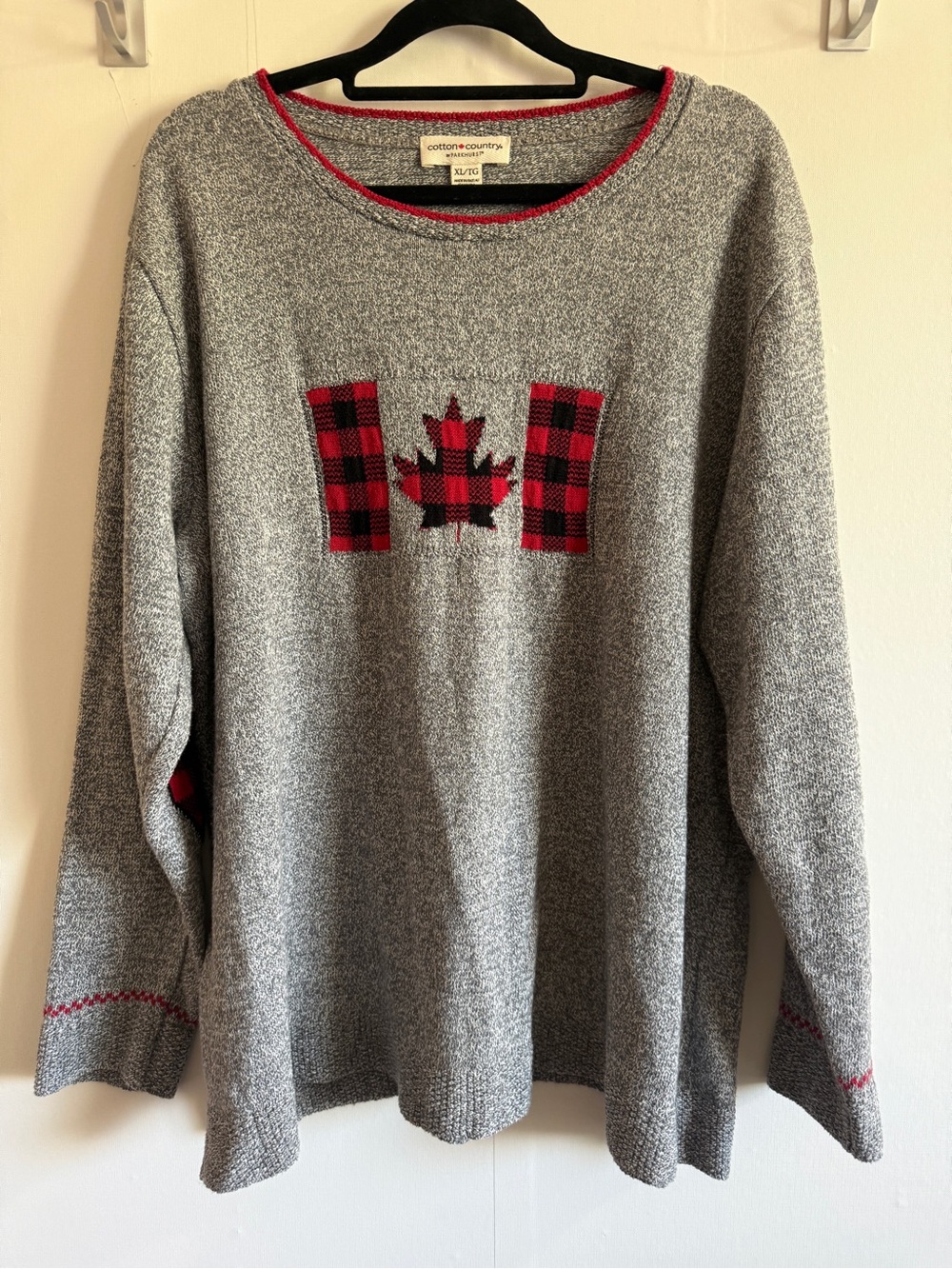Cotton Country Parkhurst Canada Flag Buffalo Plaid Sweater XL Made in Canada